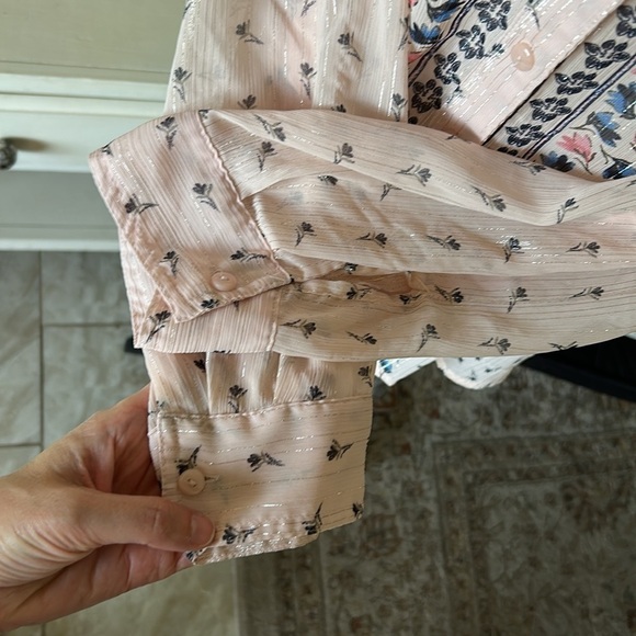 Style & Co XXL baby pink semi share button down Boho floral metallic blouse​​​ - Picture 5 of 14